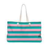 Turquoise and Pink Stripe Summer Tote Bag