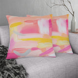 Pink and Yellow Abstract Art Outdoor Pillows