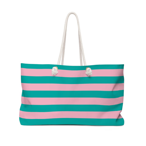 Turquoise and Pink Stripe Summer Tote Bag