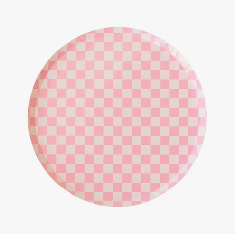 Pink Check Large Dinner Plates for Valentine's Day