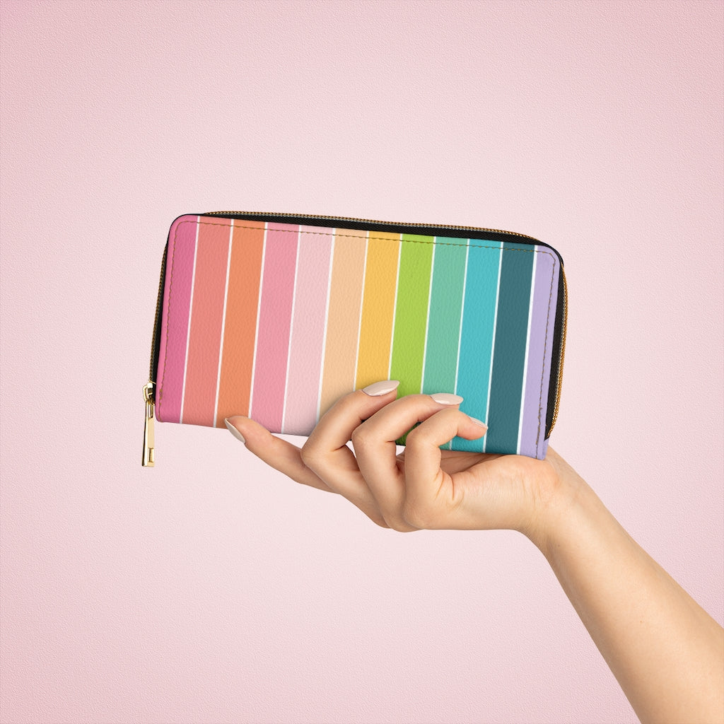 1pc Women's Solid Color Vertical Striped Zipper Wallet, Long