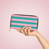 Pink and Turquoise Stripe Zipper Wallet