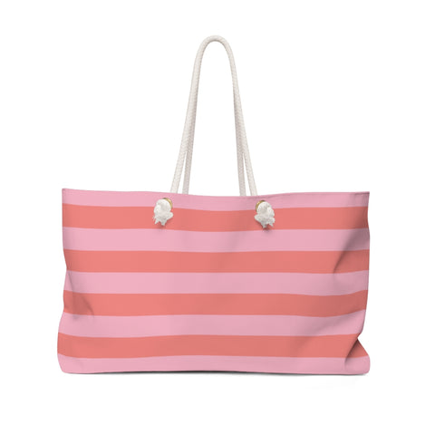 Coral and Pink Stripe Summer Tote Bag