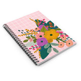 Pink Grid Floral Notebook - Ruled Line