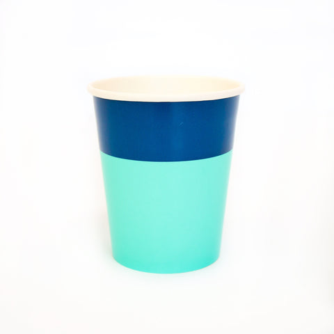 Navy and Turquoise Cup Color Blocked Paper Party Ware