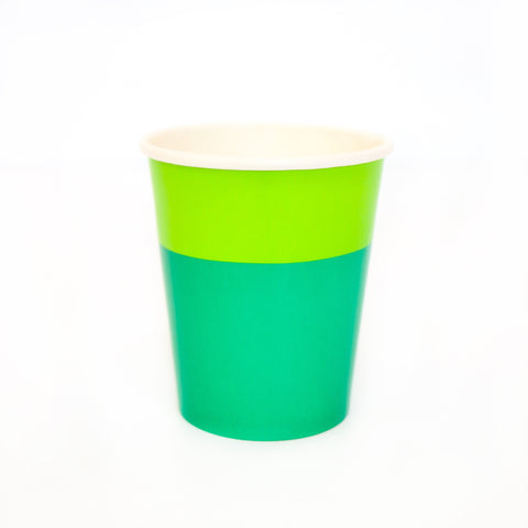 Green and Lime Cup Color Blocked Paper Party Ware
