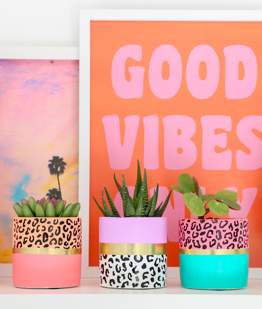 DIY 80s Leotard Inspired Leopard Print Planters