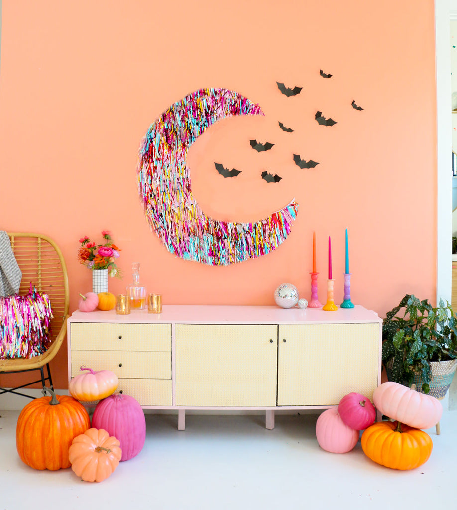 DIY Colorful Fringe Moon Halloween Decor