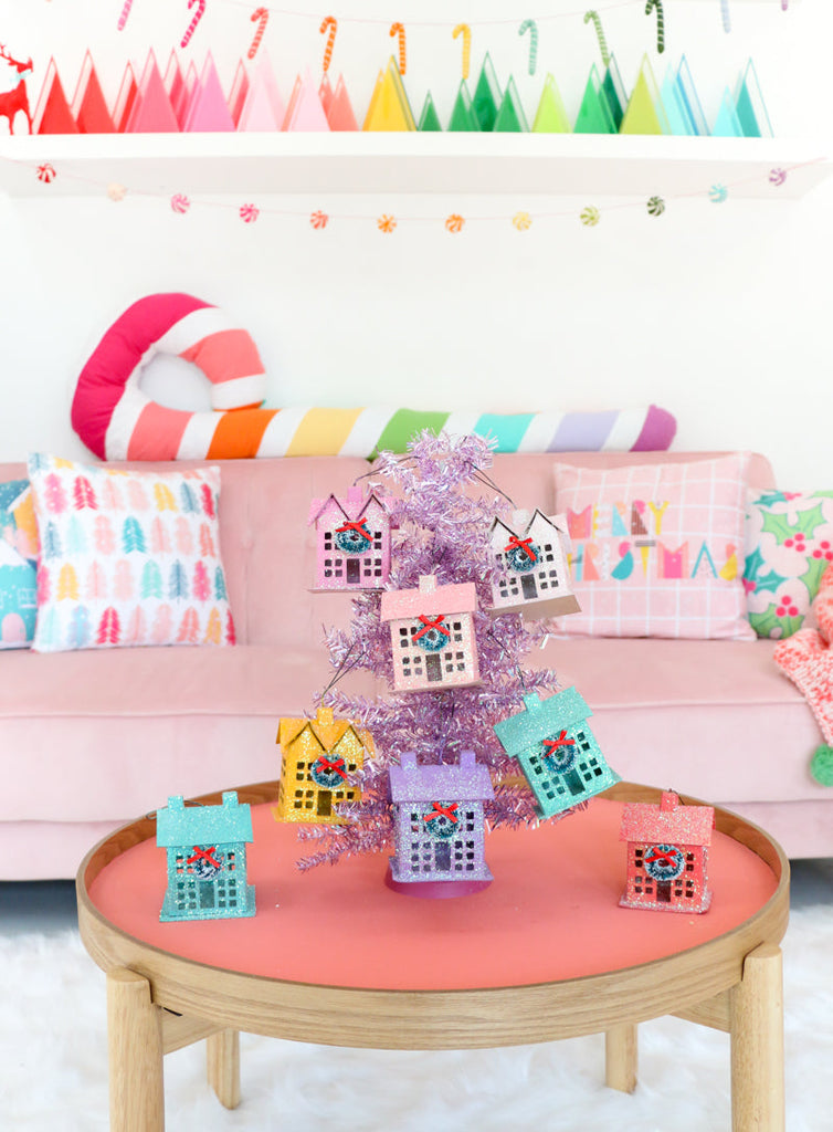 DIY Mini Glittered House Ornaments