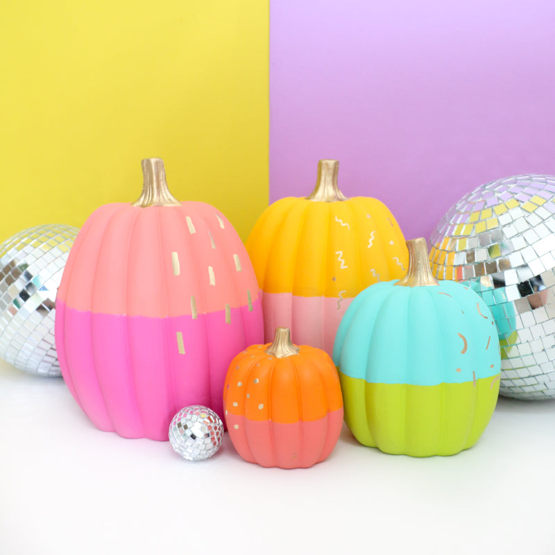 DIY No Carve Color Blocked Pumpkins