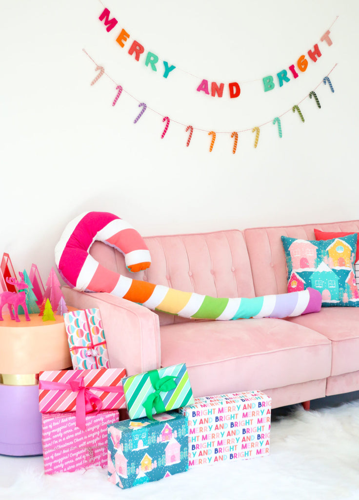 DIY Rainbow Candy Cane Pillow