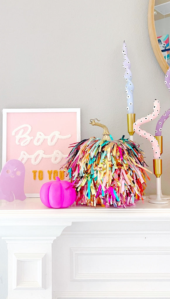 DIY Rainbow Fringe Pumpkin