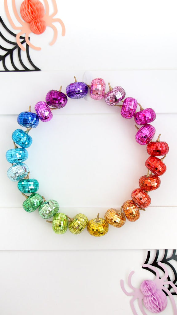 DIY Rainbow Disco Pumpkin Wreath