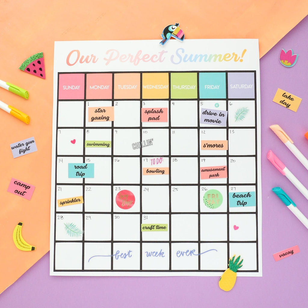 Summer Bucket List Calendar Printable