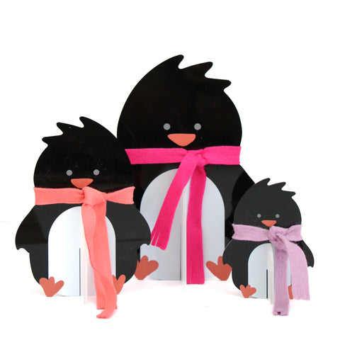 Acrylic penguin - pink/coral/lavender set