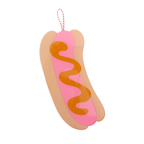 Hot dog with mustard large acrylic ornament