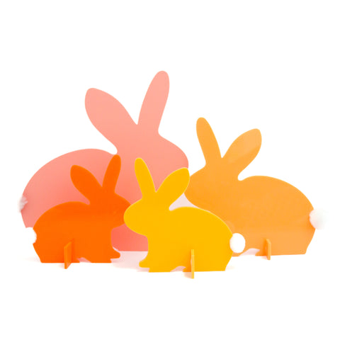 Coral and orange Acrylic Bunny with pom pom tail