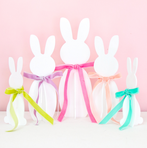 White acrylic bunnies with bows