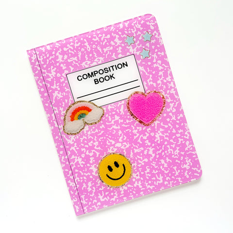Pink composition notebook acrylic tray