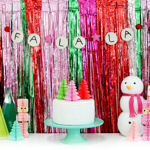 Mylar fringe Christmas backdrop