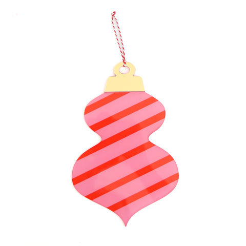 Red and pink stripe large acrylic ornament