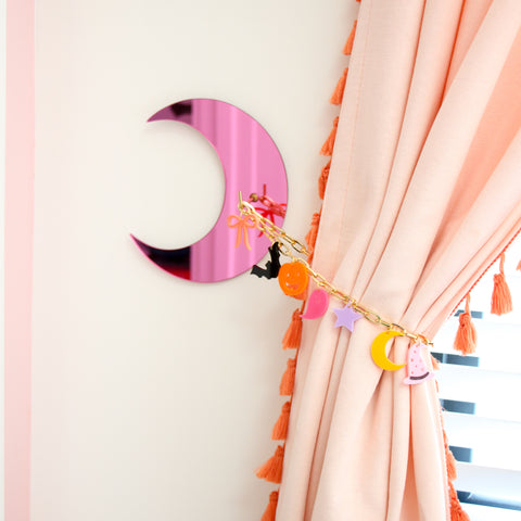 Pink moon mirror acrylic curtain back plate with chain