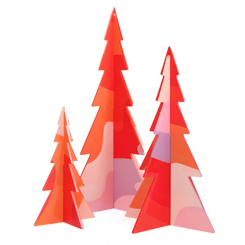 Red and Orange Abstract Patterned Acrylic Tree Set
