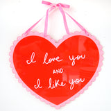 Red and pink scalloped heart wall art - dry erase board