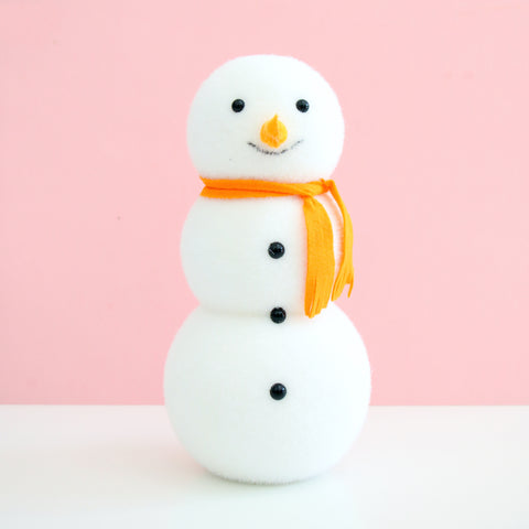 Orange Scarf Flocked Snowman Decoration