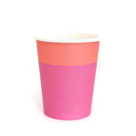 Hot pink and coral Cup Color Blocked Paper Party Ware