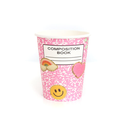 Pink composition notebook paper cups