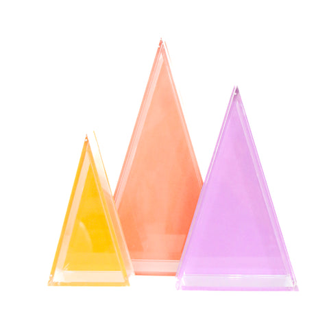 Lavender, Coral, and Yellow Set Acrylic Triangle Christmas Tree Decorations