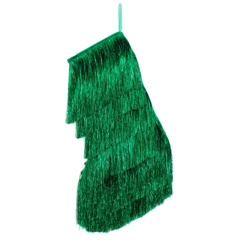 Green Tinsel Fringe Christmas Stocking