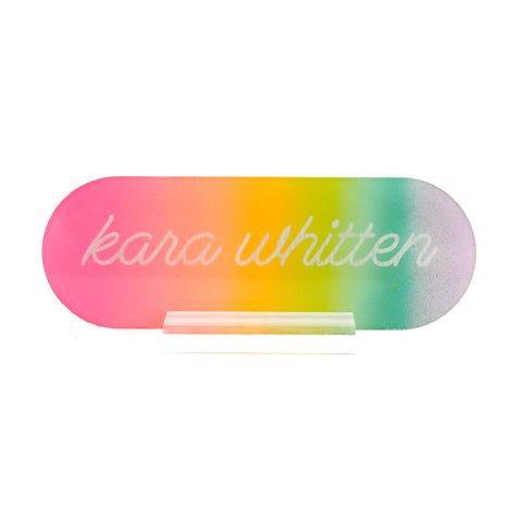 Custom rainbow gradient acrylic desk name plate