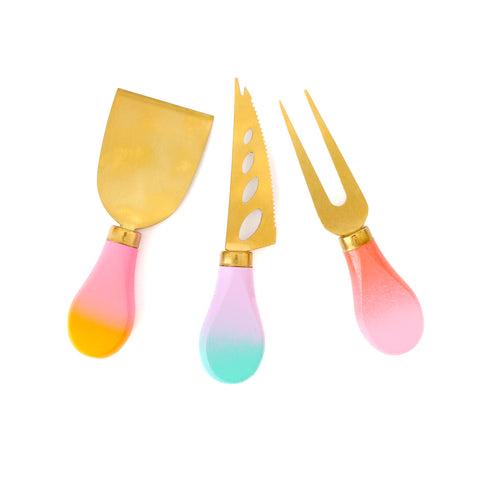 Set of 3 ombre charcuterie knives