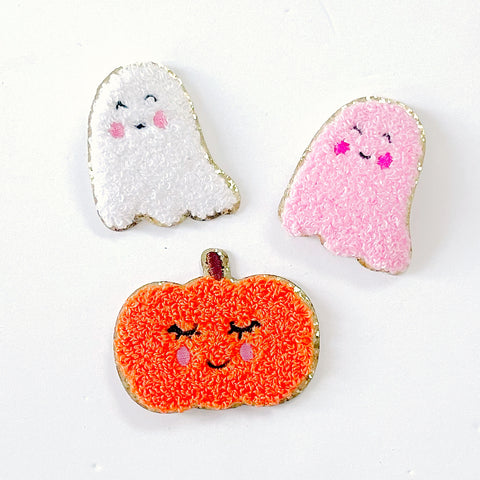 Ghost and pumpkin chenille iron on patches