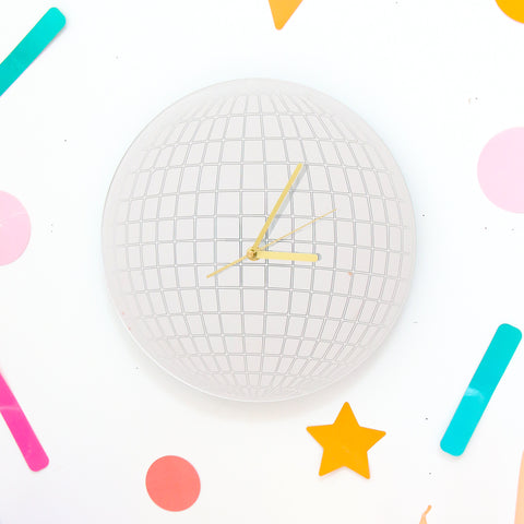 Mirror ball disco acrylic clock