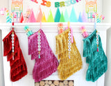 Blue Tinsel Fringe Christmas Stocking