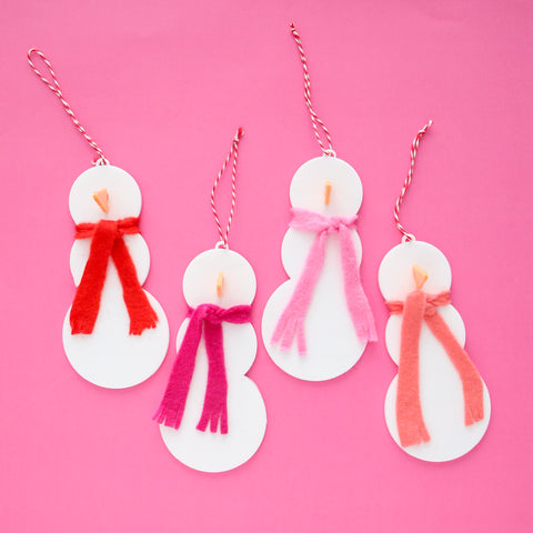 Acrylic Snowman Ornament Set - Red and Pink