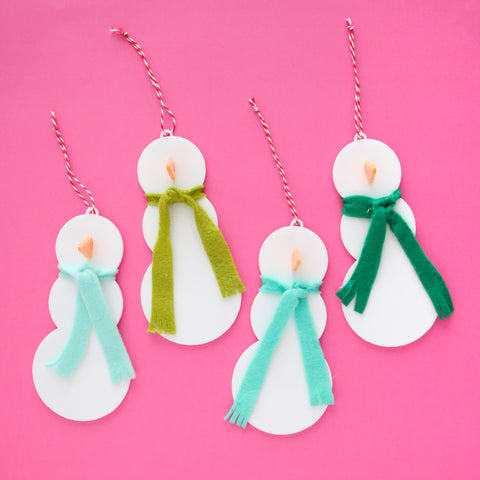 Acrylic Snowman Ornament Set - Green and Blue