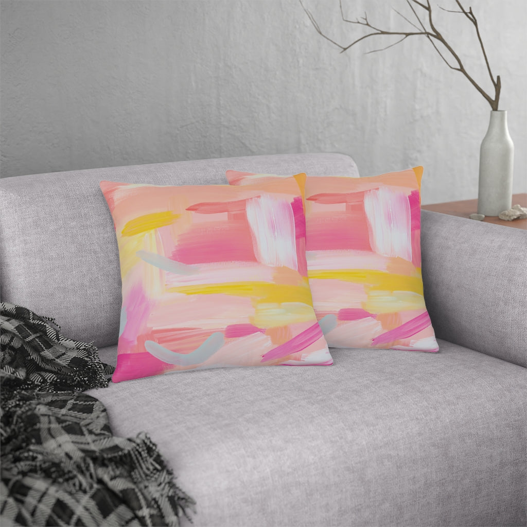 Pink and Yellow Abstract Art Outdoor Pillows