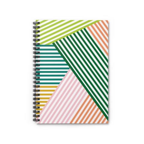 Green Geometric Stripe Spiral Notebook - Ruled Line