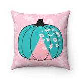 Turquoise and Pink 80's Halloween Pumpkin Throw Pillow