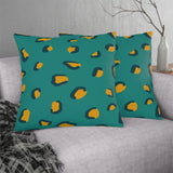 Teal and Mustard Leopard Print Outdoor Pillows