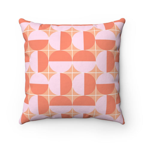 Pink and Coral Geometric Tile Throw Pillow