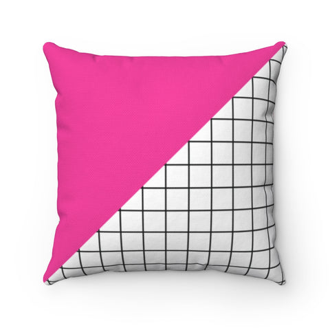 Hot Pink and Grid Color Blocked Throw Pillow