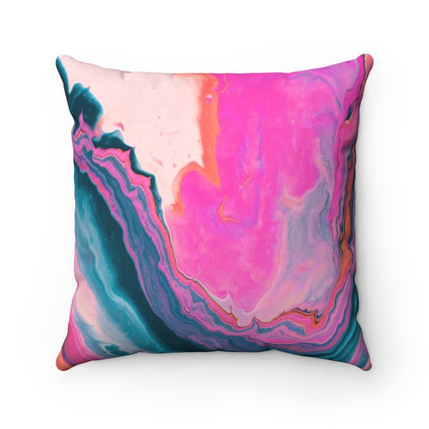 Navy and Pink Marble Pattern Square Throw Pillow