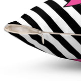 Pink Ghost Black and White Stripe Halloween Throw Pillow