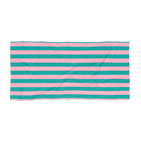 Turquoise and Pink Stripe Beach Towel