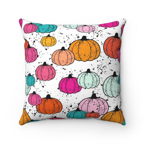 Colorful Splatter Painted Pumpkin Halloween Throw Pillow